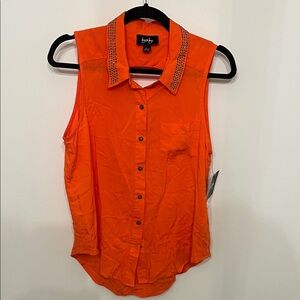by & by Bright Orange Sleeveless Top with Studded Collar
